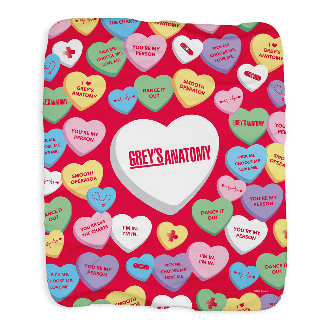 Grey's Anatomy Candy Hearts Sherpa Blanket