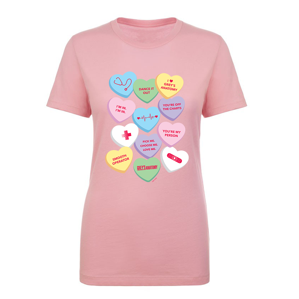 Women's Valentine's Day Heart Print T-Shirt - Cute Short Sleeve Graphic Tee (Grey, Size L)