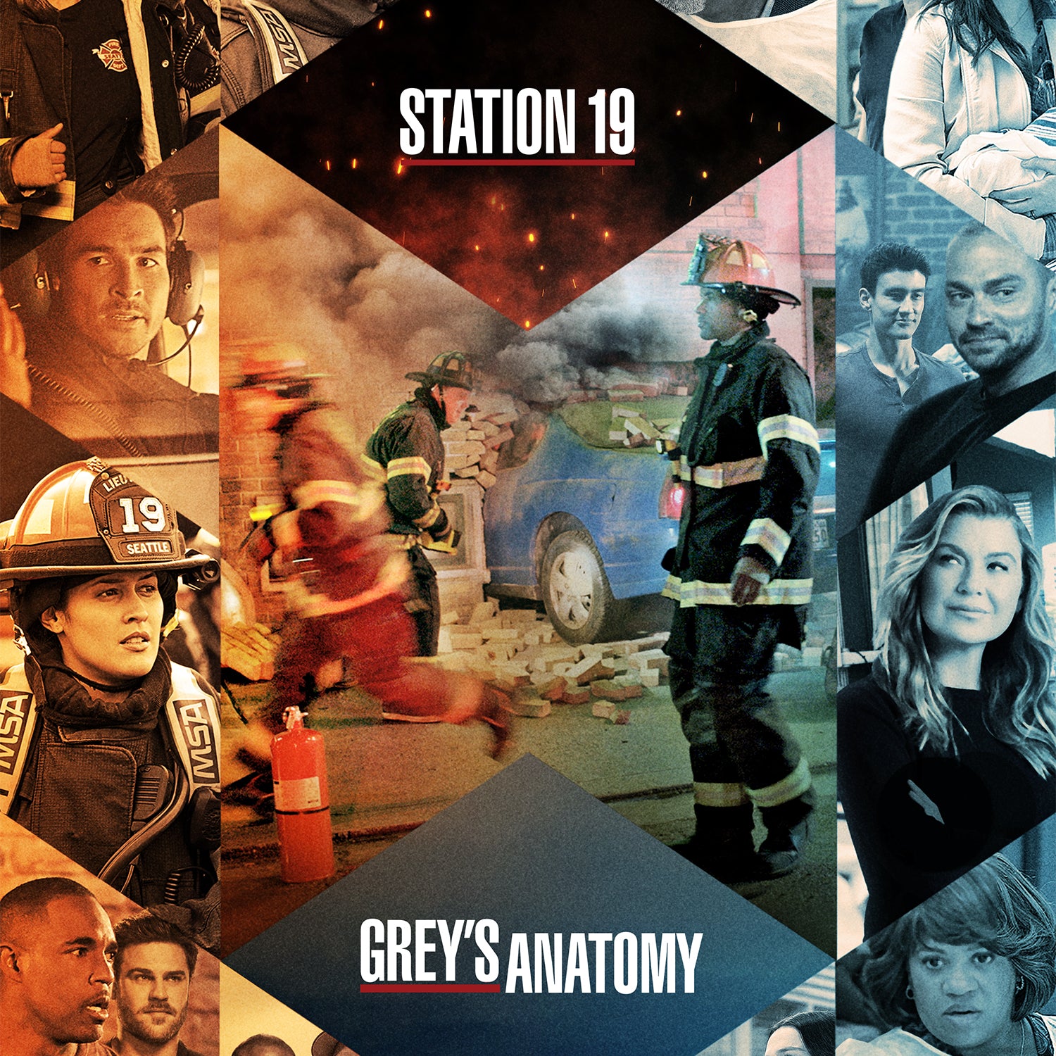 Grey's Anatomy x Station 19 Crossover Premium Satin Poster