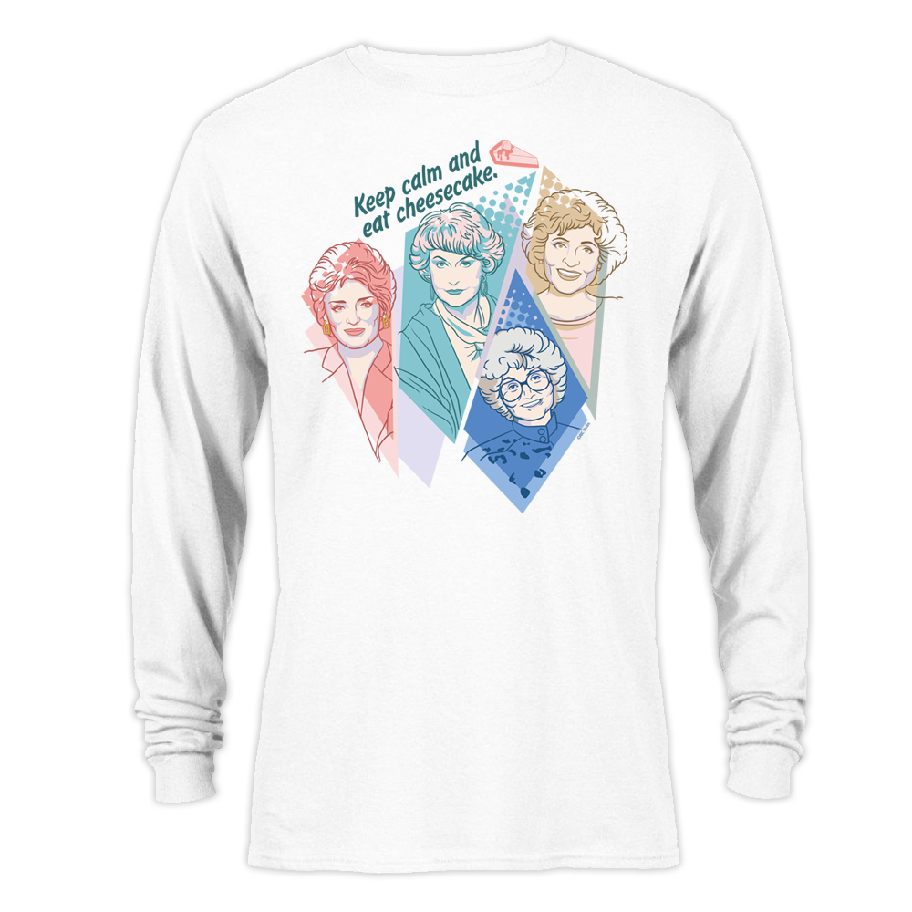 printful2 The Golden Girls Keep Calm and Eat Cheesecake Adult Long Sleeve T Shirt White XXL