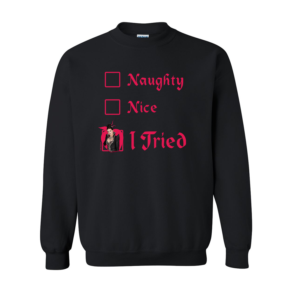 printful2 Once Upon A Time Evil Queen Holiday I Tried Fleece Crewneck Sweatshirt Black XL